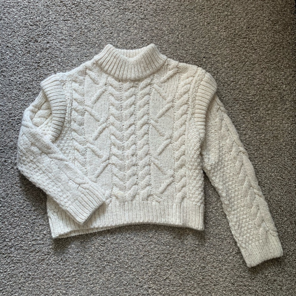 Shoulder Padded Cable Knit Sweater